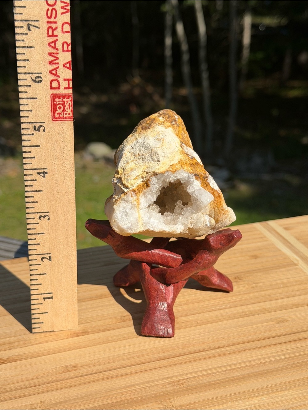 Unique Geode | Quartz Crystal | Geological Decor | 4" Wooden Tripod Stand - Picture 6 of 11